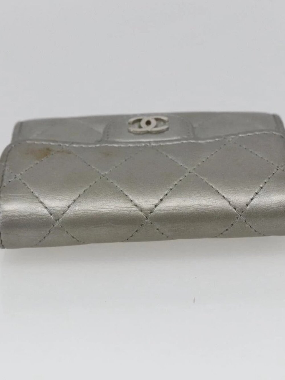 CHANEL Matelasse Card Case Leather Silver CC Auth 171336 - Picture 6 of 16